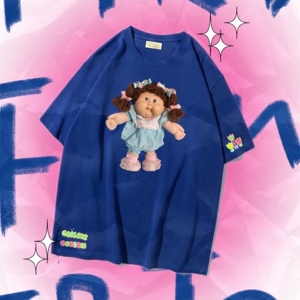 Cabbage Patch Kids Blue Tee 100% cotton Original hand-painted By Cabbage Garden